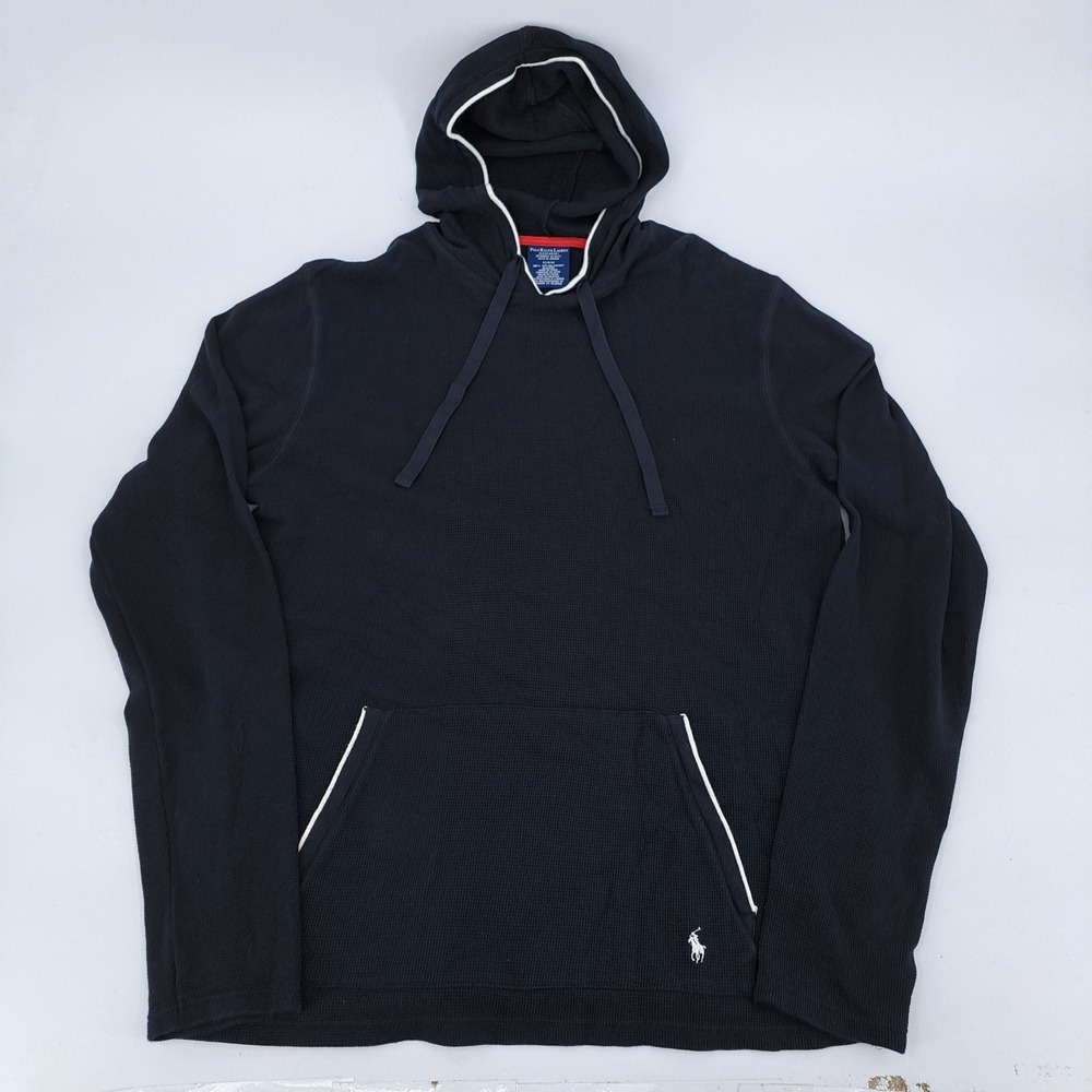 Polo Ralph Lauren Sleepwear Hoodie Mens M Cotton Navy Waffle Knit Logo Lounger
